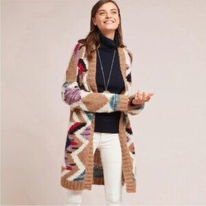 Moulinette Soeurs Aztec Print Open Cardigan Sweater Size M/L Peru Alpaca/Wool